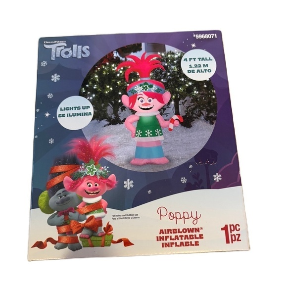 Trolls Poppy Inflatable Blow Up NEW Christmas Decor 4ft Tall Pink - Picture 1 of 3